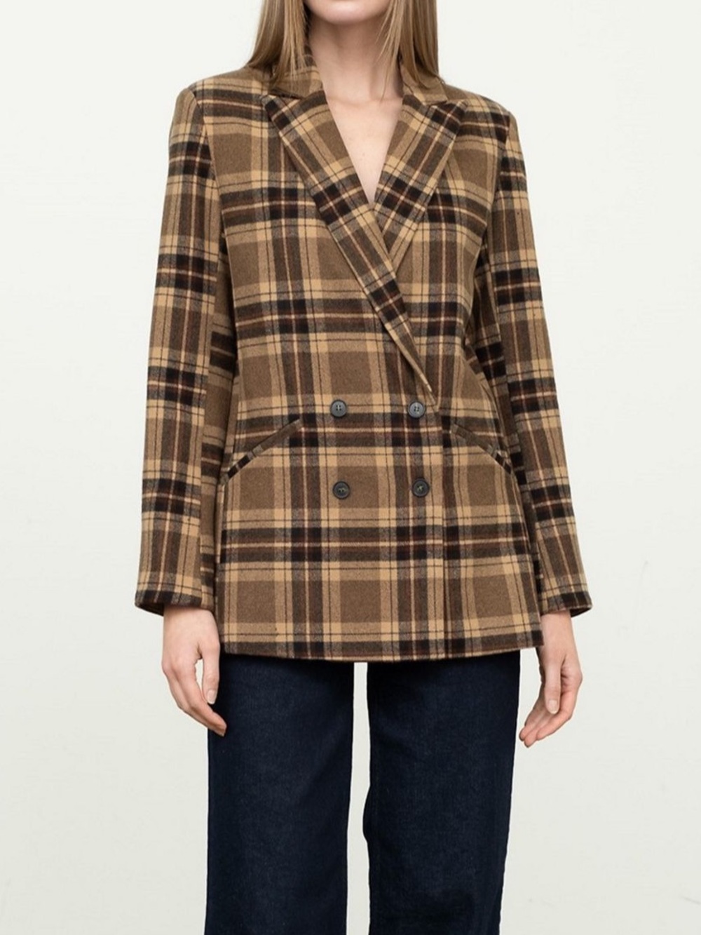 Moon River Brown Plaid Oversized Blazer